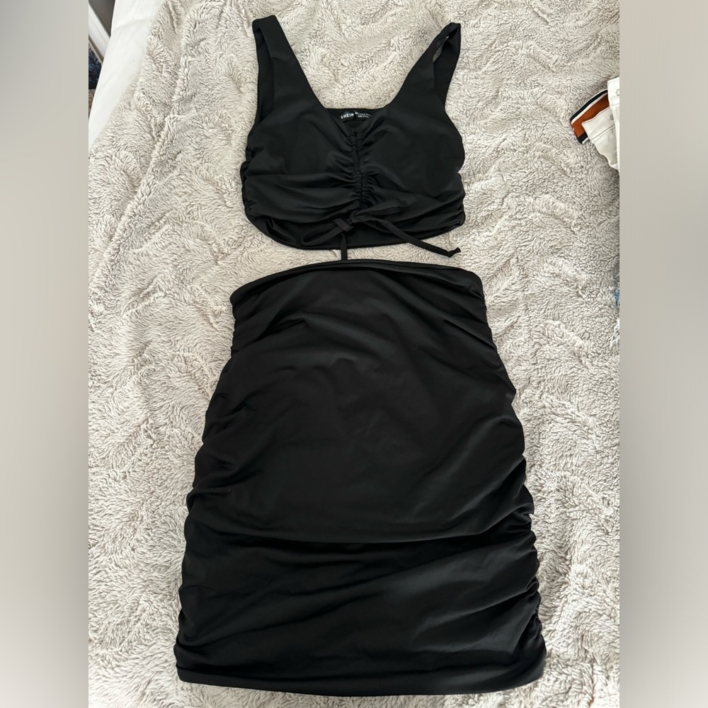 Drawstring Ruched Tank Top & Scrunch Butt Bodycon Skirt